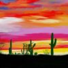 Painting Of A Bright Dessert Sunset With Cactus