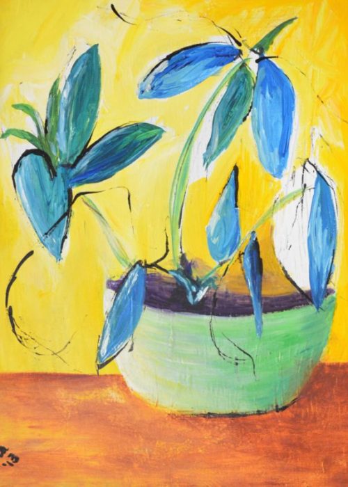 Painting of Blue Blossoms in a Pot
